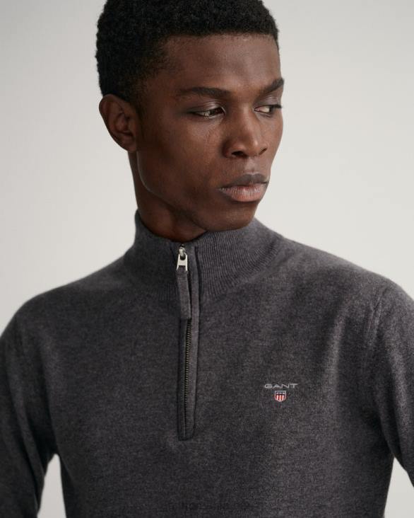pulover cu jumătate de fermoar din lână de miel super fină 888T330 melange antracit GANT bărbați