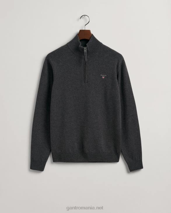 pulover cu jumătate de fermoar din lână de miel super fină 888T330 melange antracit GANT bărbați