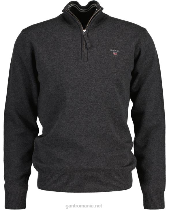 pulover cu jumătate de fermoar din lână de miel super fină 888T330 melange antracit GANT bărbați