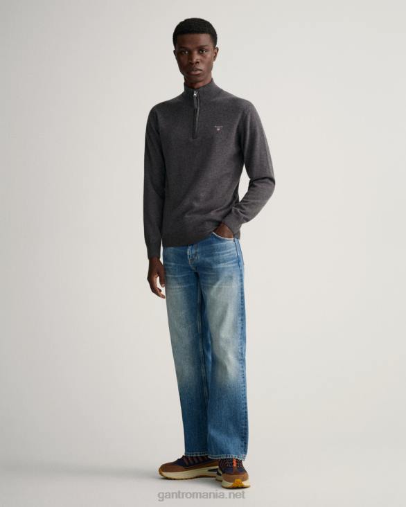 pulover cu jumătate de fermoar din lână de miel super fină 888T330 melange antracit GANT bărbați