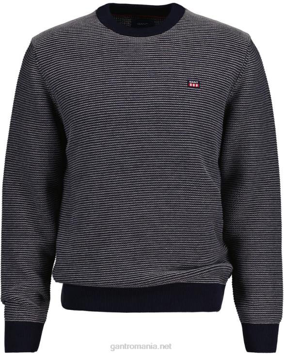 pulover cu textură ușoară cu gât roșu 888T339 albastru de seară GANT bărbați