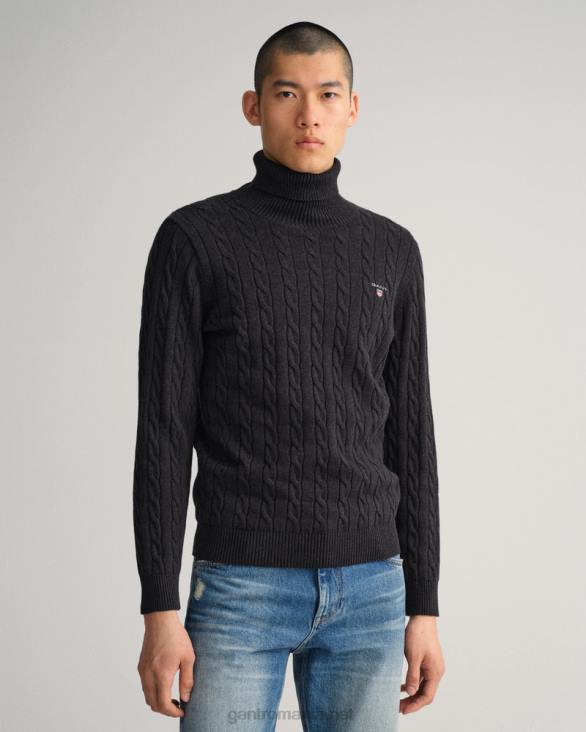 pulover de bumbac cu guler rotit 888T356 dk melange de cărbune GANT bărbați