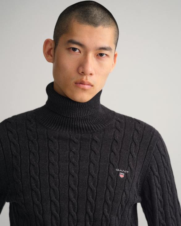 pulover de bumbac cu guler rotit 888T356 dk melange de cărbune GANT bărbați