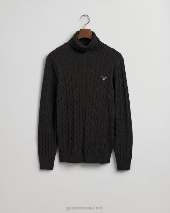 pulover de bumbac cu guler rotit 888T356 dk melange de cărbune GANT bărbați