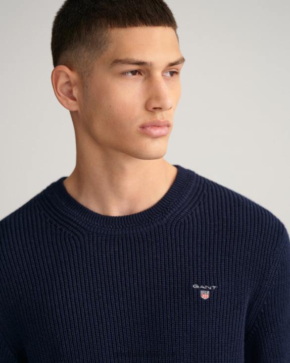 pulover de bumbac cu nervuri cu decolteu ras 888T347 albastru de seară GANT bărbați