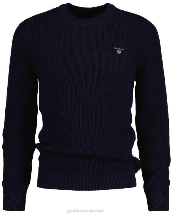 pulover de bumbac cu nervuri cu decolteu ras 888T347 albastru de seară GANT bărbați