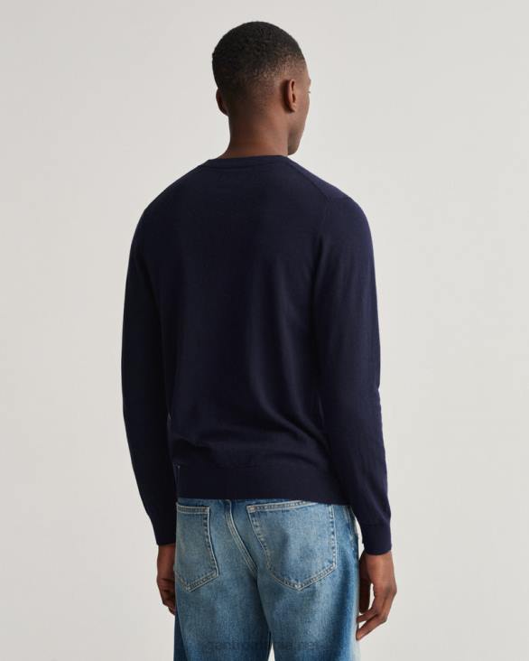 pulover din bumbac cașmir cu decolteu rotund 888T326 albastru de seară GANT bărbați