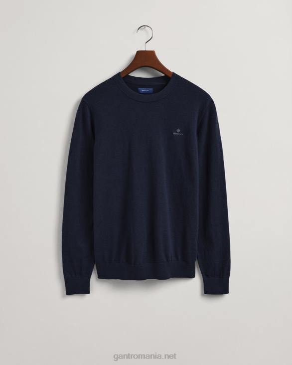 pulover din bumbac cașmir cu decolteu rotund 888T326 albastru de seară GANT bărbați