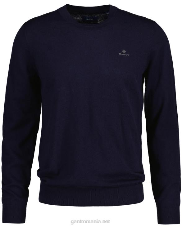 pulover din bumbac cașmir cu decolteu rotund 888T326 albastru de seară GANT bărbați