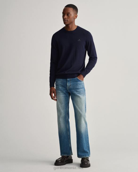 pulover din bumbac cașmir cu decolteu rotund 888T326 albastru de seară GANT bărbați