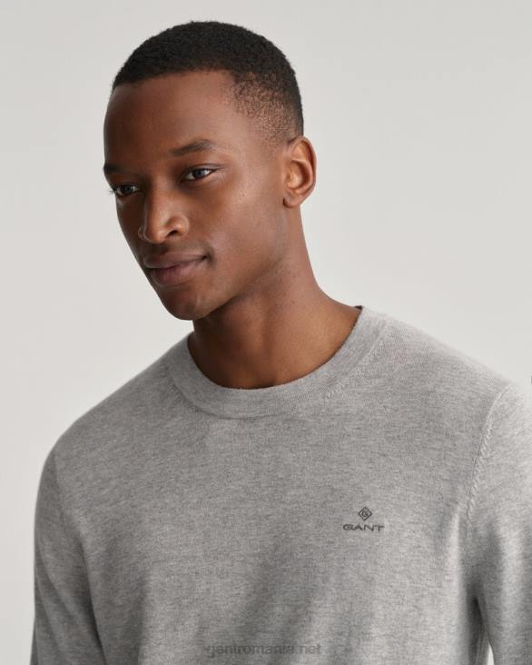 pulover din bumbac cașmir cu decolteu rotund 888T351 melange gri GANT bărbați