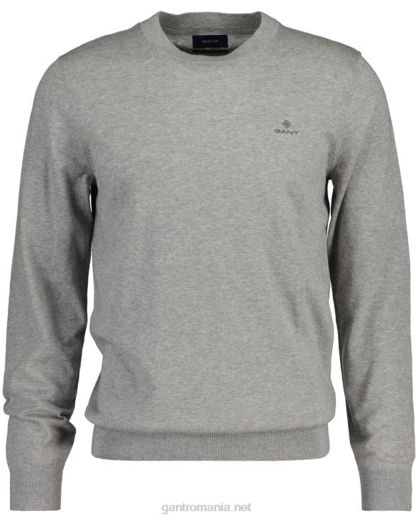 pulover din bumbac cașmir cu decolteu rotund 888T351 melange gri GANT bărbați