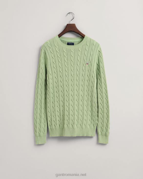 pulover din bumbac cu gât roșu 888T302 verde de eucalipt GANT bărbați