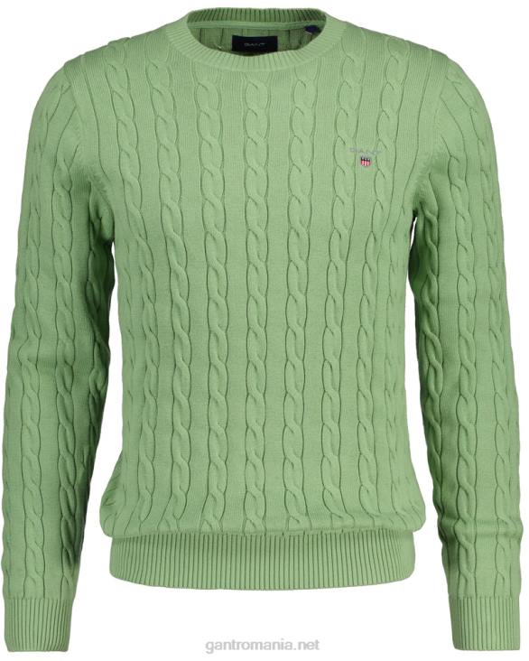 pulover din bumbac cu gât roșu 888T302 verde de eucalipt GANT bărbați