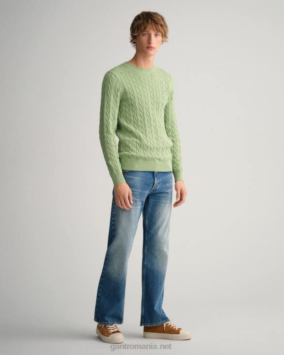 pulover din bumbac cu gât roșu 888T302 verde de eucalipt GANT bărbați