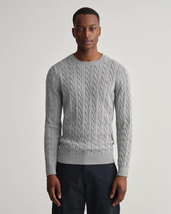 pulover din bumbac cu gât roșu 888T303 melange gri GANT bărbați