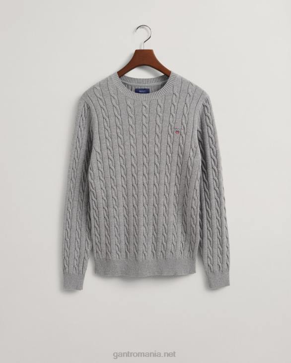 pulover din bumbac cu gât roșu 888T303 melange gri GANT bărbați