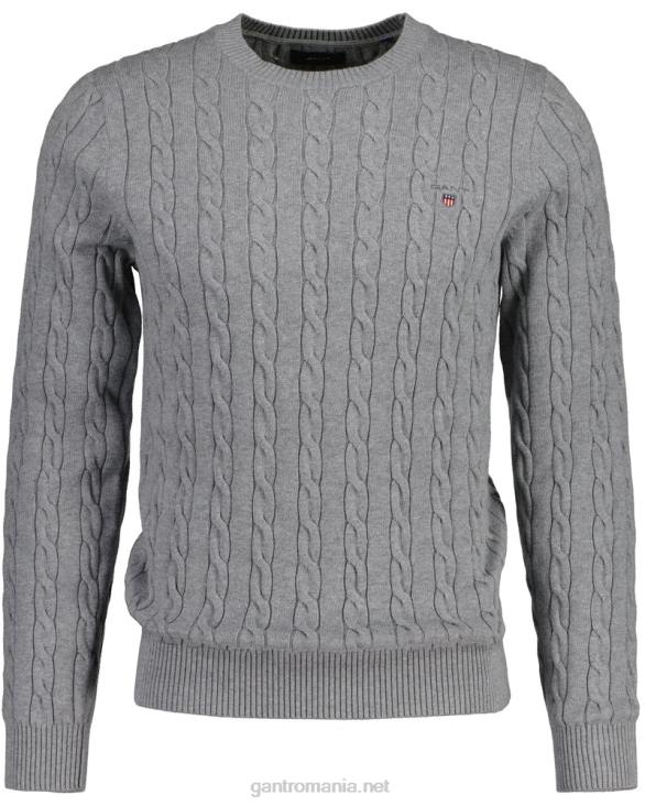 pulover din bumbac cu gât roșu 888T303 melange gri GANT bărbați