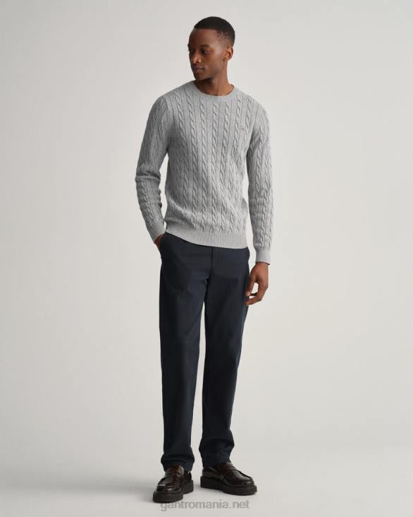 pulover din bumbac cu gât roșu 888T303 melange gri GANT bărbați