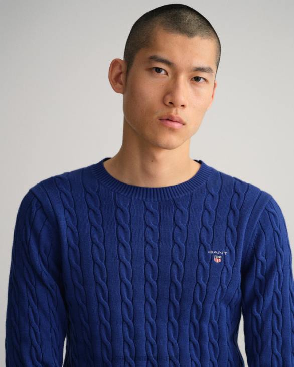 pulover din bumbac cu gât roșu 888T304 albastru inchis GANT bărbați