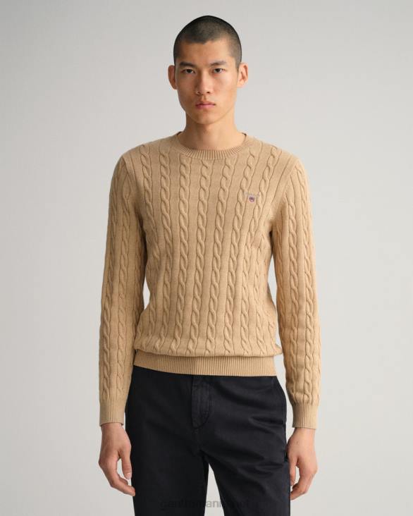 pulover din bumbac cu gât roșu 888T315 kaki mel GANT bărbați