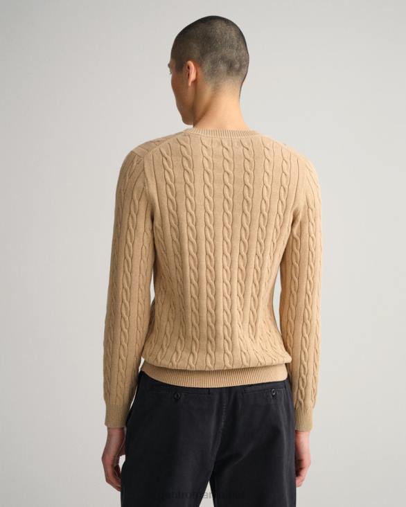 pulover din bumbac cu gât roșu 888T315 kaki mel GANT bărbați