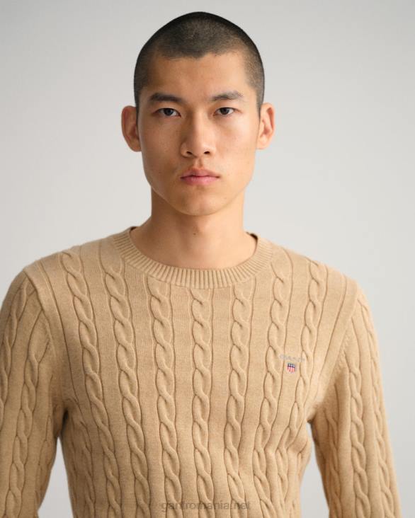 pulover din bumbac cu gât roșu 888T315 kaki mel GANT bărbați