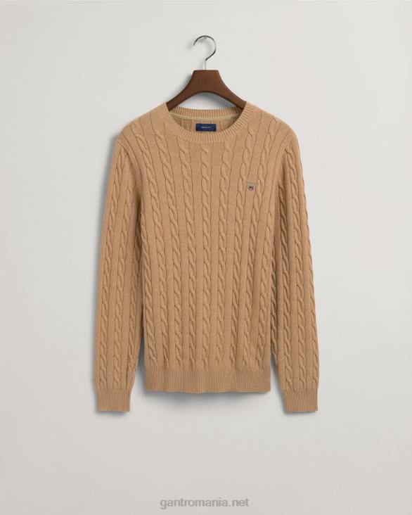 pulover din bumbac cu gât roșu 888T315 kaki mel GANT bărbați