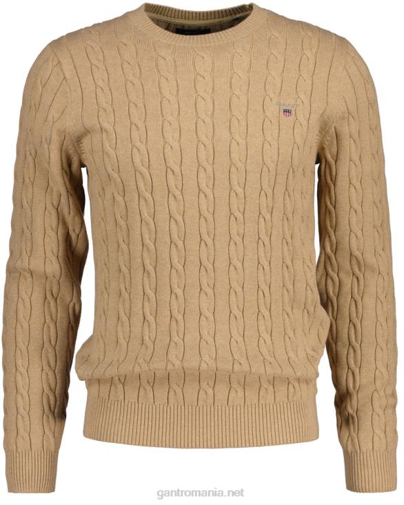 pulover din bumbac cu gât roșu 888T315 kaki mel GANT bărbați