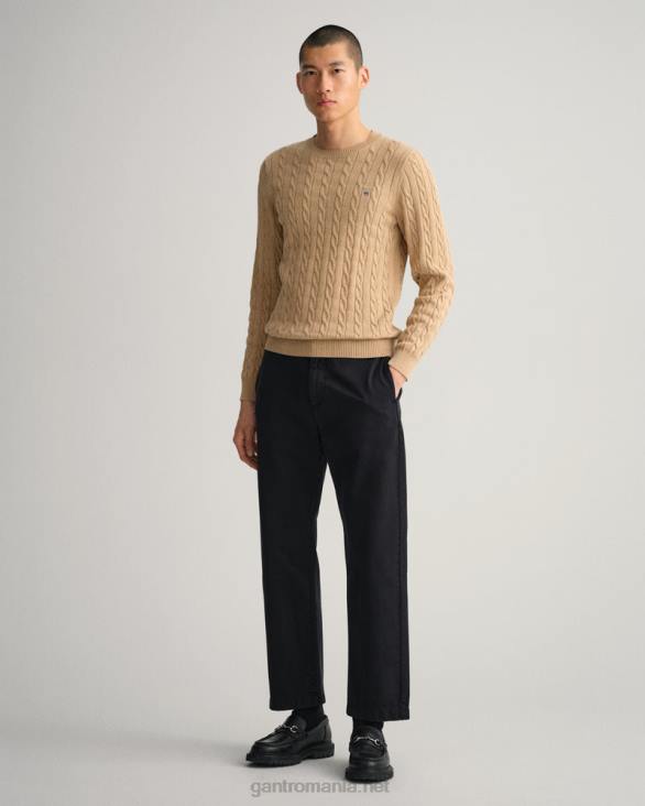 pulover din bumbac cu gât roșu 888T315 kaki mel GANT bărbați