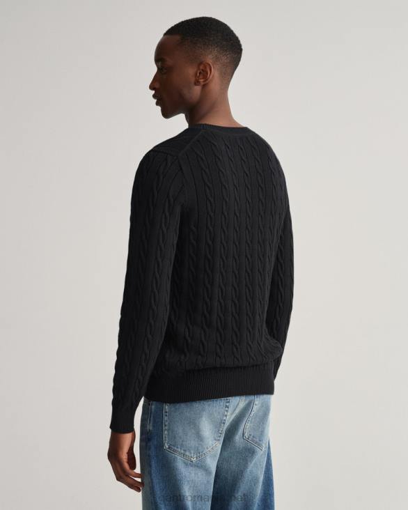 pulover din bumbac cu gât roșu 888T321 negru GANT bărbați