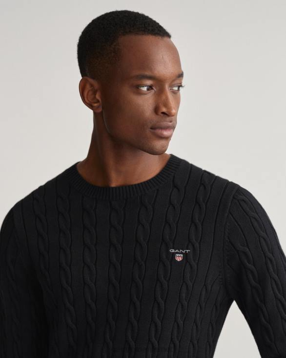 pulover din bumbac cu gât roșu 888T321 negru GANT bărbați