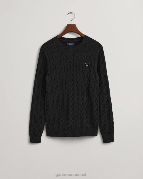 pulover din bumbac cu gât roșu 888T321 negru GANT bărbați