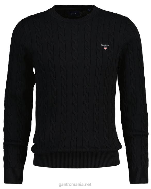 pulover din bumbac cu gât roșu 888T321 negru GANT bărbați