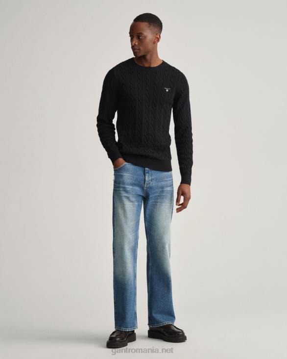 pulover din bumbac cu gât roșu 888T321 negru GANT bărbați