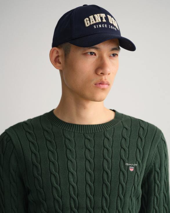 pulover din bumbac cu gât roșu 888T343 verde furtună GANT bărbați