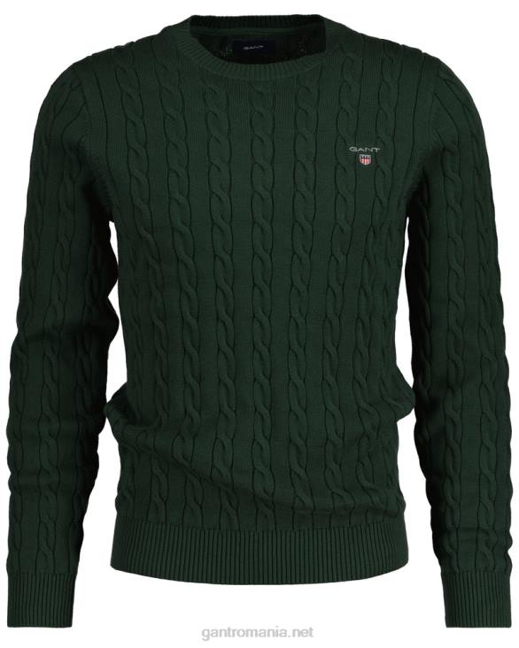 pulover din bumbac cu gât roșu 888T343 verde furtună GANT bărbați