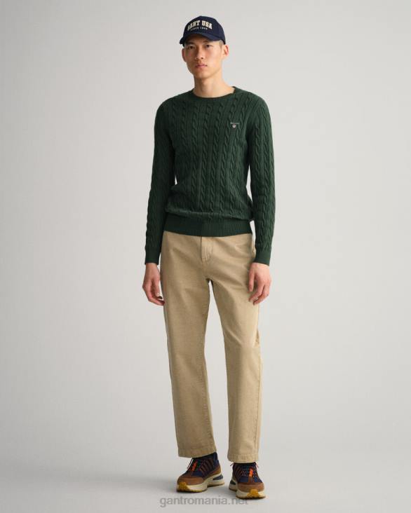 pulover din bumbac cu gât roșu 888T343 verde furtună GANT bărbați