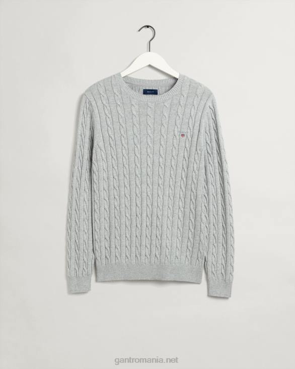 pulover din bumbac cu gât roșu 888T355 melange gri deschis GANT bărbați