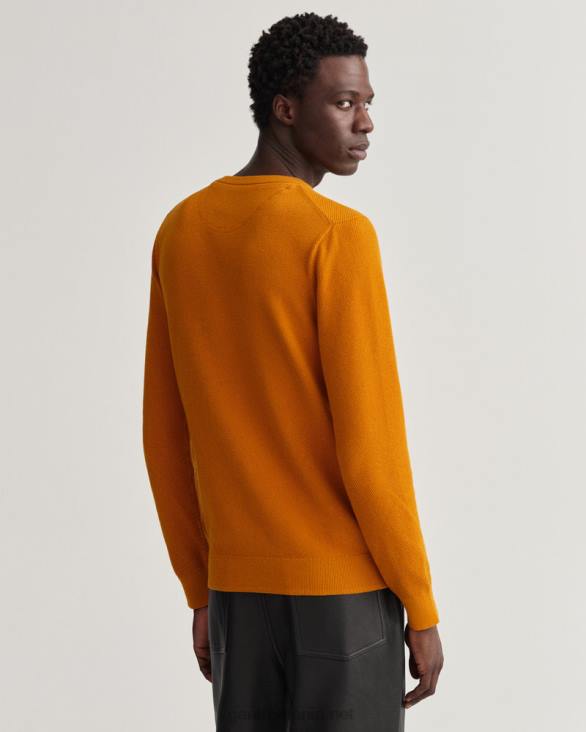 pulover din bumbac piqué cu decolteu rotund 888T305 dk portocală de muştar GANT bărbați