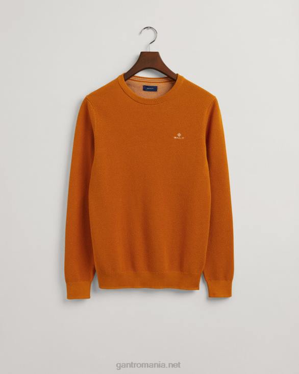 pulover din bumbac piqué cu decolteu rotund 888T305 dk portocală de muştar GANT bărbați