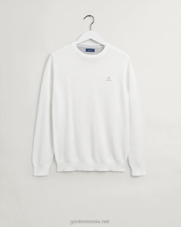 pulover din bumbac piqué cu decolteu rotund 888T323 coaja de ou GANT bărbați