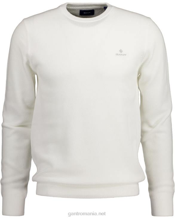 pulover din bumbac piqué cu decolteu rotund 888T323 coaja de ou GANT bărbați