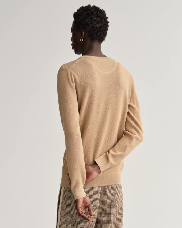 pulover din bumbac piqué cu decolteu rotund 888T328 kaki închis GANT bărbați