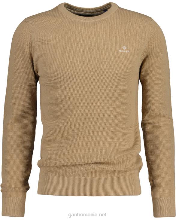 pulover din bumbac piqué cu decolteu rotund 888T328 kaki închis GANT bărbați