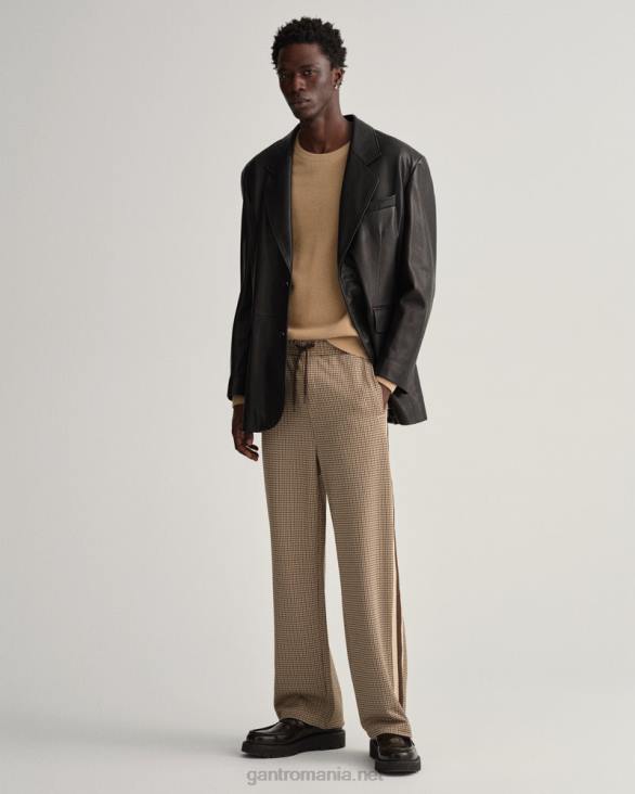 pulover din bumbac piqué cu decolteu rotund 888T328 kaki închis GANT bărbați