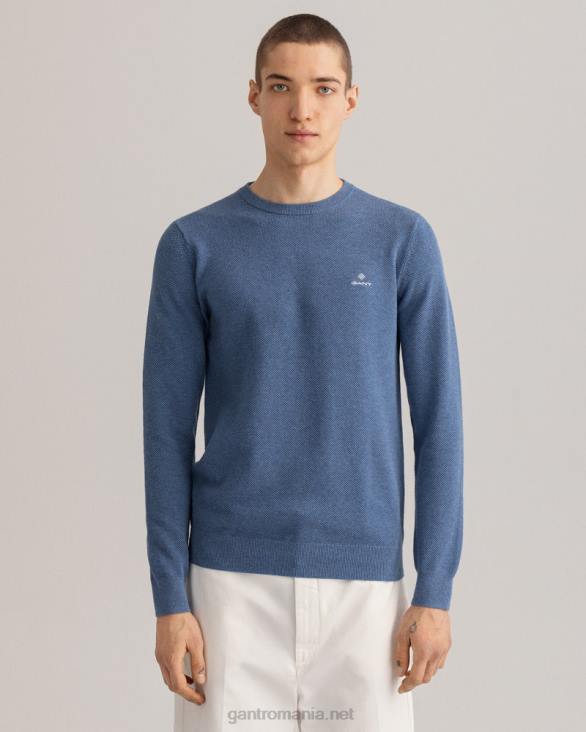 pulover din bumbac piqué cu decolteu rotund 888T345 denim blue mel GANT bărbați