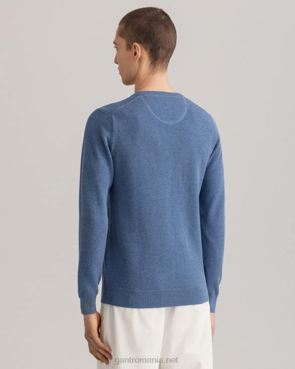 pulover din bumbac piqué cu decolteu rotund 888T345 denim blue mel GANT bărbați