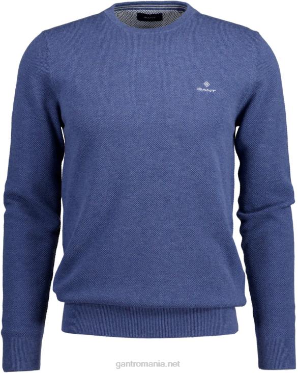 pulover din bumbac piqué cu decolteu rotund 888T345 denim blue mel GANT bărbați