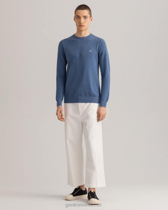 pulover din bumbac piqué cu decolteu rotund 888T345 denim blue mel GANT bărbați